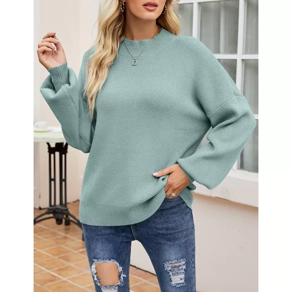 ZESICA Womens 2024 Casual Turtleneck Long Lantern Sleeve Oversized Ribbed Knit Pullover Sweater Jumper TopLake