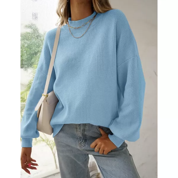 ZESICA Womens 2024 Casual Turtleneck Long Lantern Sleeve Oversized Ribbed Knit Pullover Sweater Jumper TopLightblue