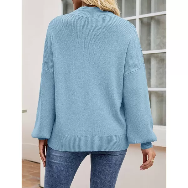 ZESICA Womens 2024 Casual Turtleneck Long Lantern Sleeve Oversized Ribbed Knit Pullover Sweater Jumper TopLightblue