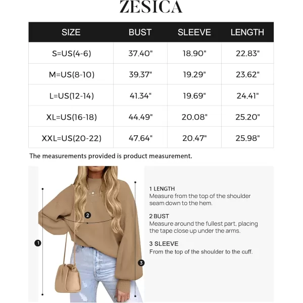 ZESICA Womens 2024 Casual Turtleneck Long Lantern Sleeve Oversized Ribbed Knit Pullover Sweater Jumper TopLightkhaki
