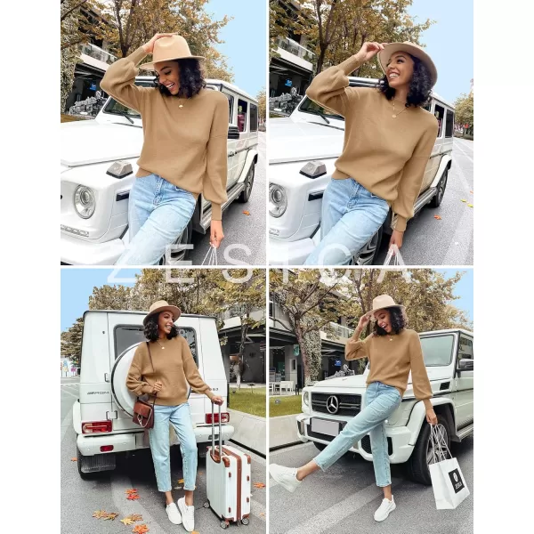 ZESICA Womens 2024 Casual Turtleneck Long Lantern Sleeve Oversized Ribbed Knit Pullover Sweater Jumper TopLightkhaki