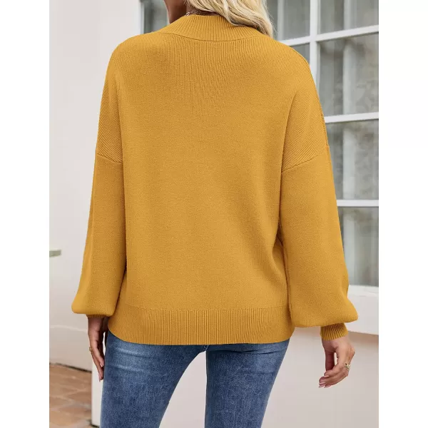 ZESICA Womens 2024 Casual Turtleneck Long Lantern Sleeve Oversized Ribbed Knit Pullover Sweater Jumper TopMustard