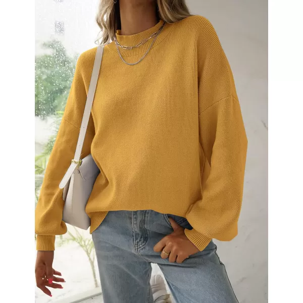 ZESICA Womens 2024 Casual Turtleneck Long Lantern Sleeve Oversized Ribbed Knit Pullover Sweater Jumper TopMustard