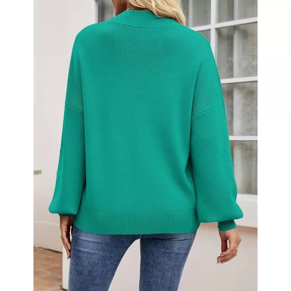 ZESICA Womens 2024 Casual Turtleneck Long Lantern Sleeve Oversized Ribbed Knit Pullover Sweater Jumper TopPeacock