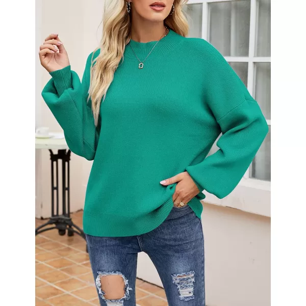 ZESICA Womens 2024 Casual Turtleneck Long Lantern Sleeve Oversized Ribbed Knit Pullover Sweater Jumper TopPeacock