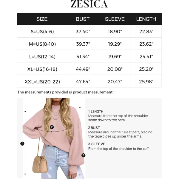 ZESICA Womens 2024 Casual Turtleneck Long Lantern Sleeve Oversized Ribbed Knit Pullover Sweater Jumper TopPink