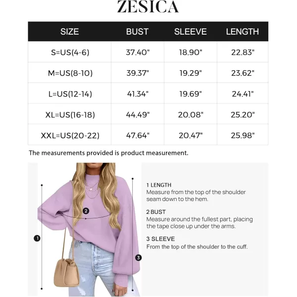 ZESICA Womens 2024 Casual Turtleneck Long Lantern Sleeve Oversized Ribbed Knit Pullover Sweater Jumper TopPurple