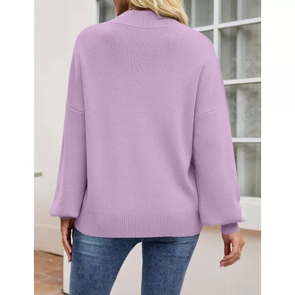 ZESICA Womens 2024 Casual Turtleneck Long Lantern Sleeve Oversized Ribbed Knit Pullover Sweater Jumper TopPurple