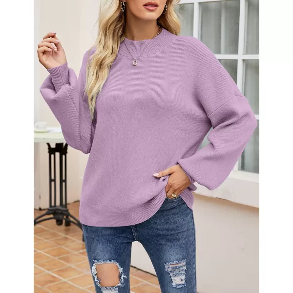 ZESICA Womens 2024 Casual Turtleneck Long Lantern Sleeve Oversized Ribbed Knit Pullover Sweater Jumper TopPurple