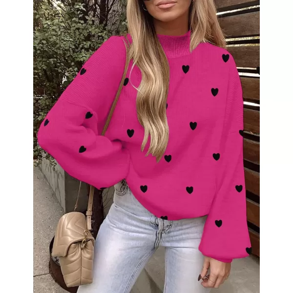 ZESICA Womens 2024 Casual Turtleneck Long Lantern Sleeve Oversized Ribbed Knit Pullover Sweater Jumper TopRoseblack