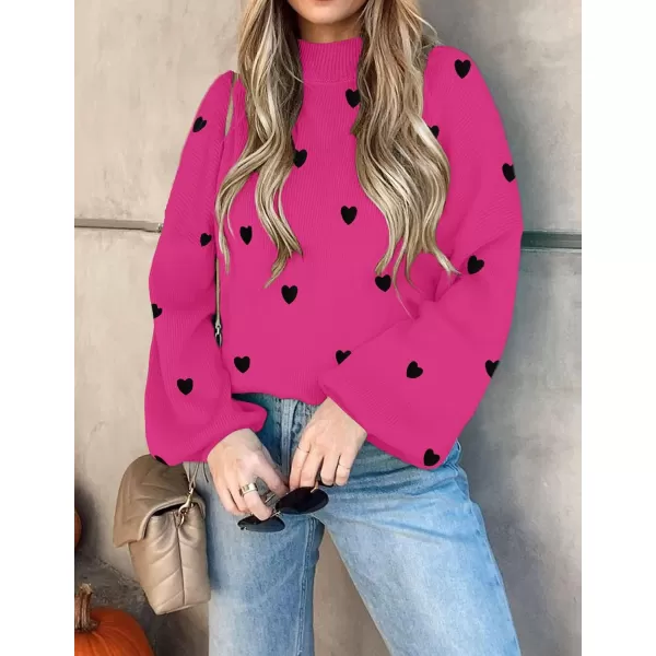 ZESICA Womens 2024 Casual Turtleneck Long Lantern Sleeve Oversized Ribbed Knit Pullover Sweater Jumper TopRoseblack