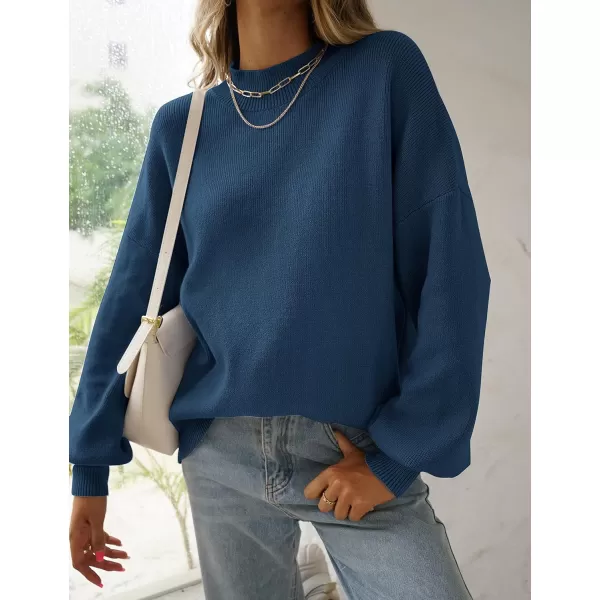 ZESICA Womens 2024 Casual Turtleneck Long Lantern Sleeve Oversized Ribbed Knit Pullover Sweater Jumper TopRoyalblue
