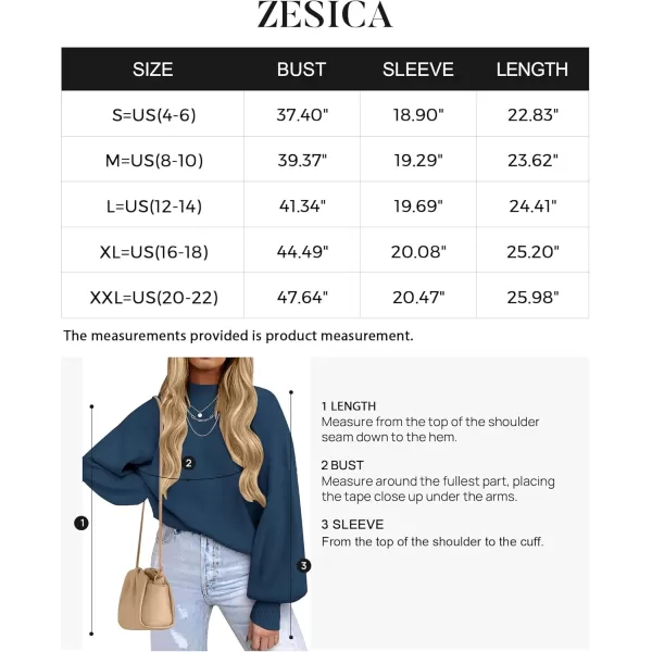 ZESICA Womens 2024 Casual Turtleneck Long Lantern Sleeve Oversized Ribbed Knit Pullover Sweater Jumper TopRoyalblue