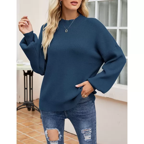 ZESICA Womens 2024 Casual Turtleneck Long Lantern Sleeve Oversized Ribbed Knit Pullover Sweater Jumper TopRoyalblue