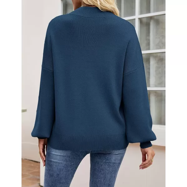 ZESICA Womens 2024 Casual Turtleneck Long Lantern Sleeve Oversized Ribbed Knit Pullover Sweater Jumper TopRoyalblue