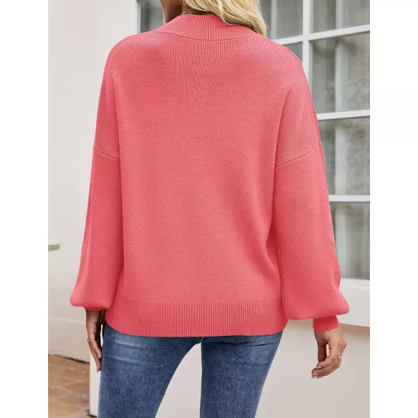 ZESICA Womens 2024 Casual Turtleneck Long Lantern Sleeve Oversized Ribbed Knit Pullover Sweater Jumper TopWatermelon