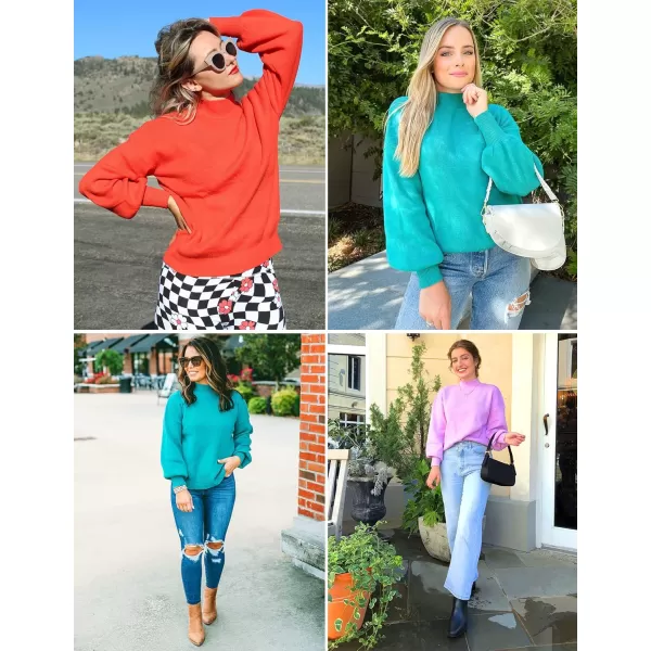 ZESICA Womens 2024 Casual Turtleneck Long Lantern Sleeve Oversized Ribbed Knit Pullover Sweater Jumper TopWhite