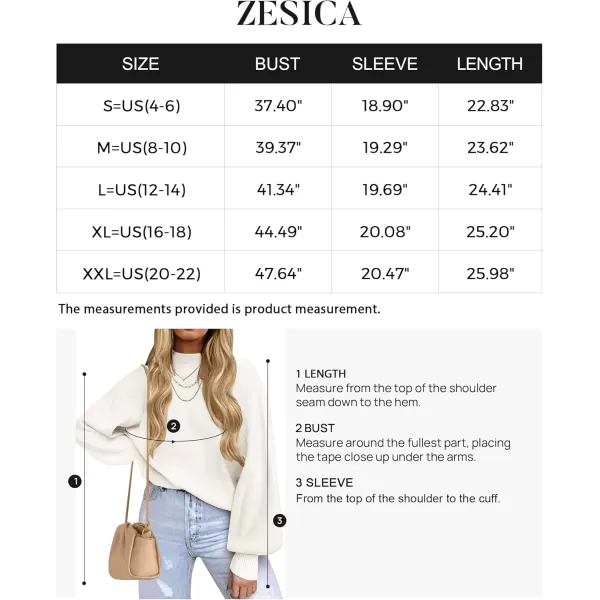 ZESICA Womens 2024 Casual Turtleneck Long Lantern Sleeve Oversized Ribbed Knit Pullover Sweater Jumper TopWhite
