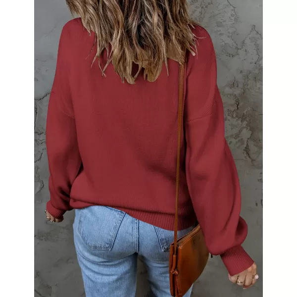 ZESICA Womens 2024 Casual Turtleneck Long Lantern Sleeve Oversized Ribbed Knit Pullover Sweater Jumper TopWine