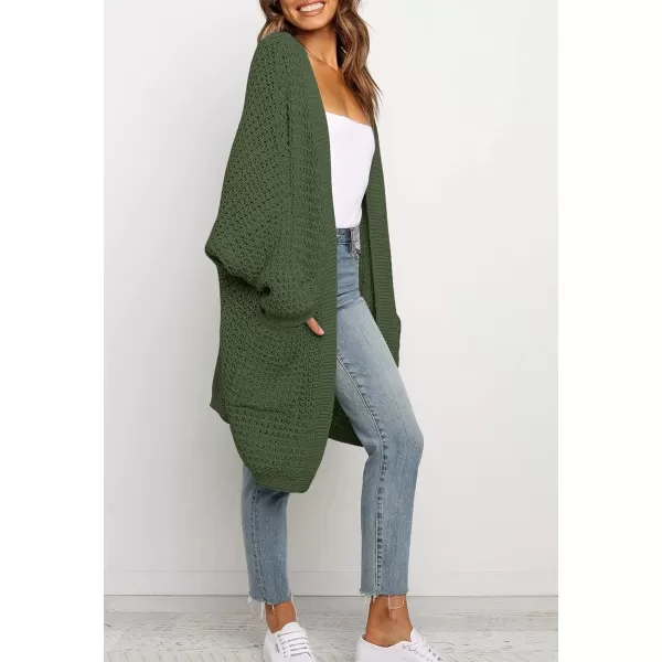 ZESICA Womens 2024 Fall Long Batwing Sleeve Open Front Chunky Knit Cardigan SweaterArmygreen