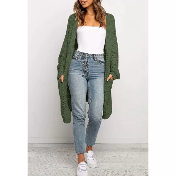 ZESICA Womens 2024 Fall Long Batwing Sleeve Open Front Chunky Knit Cardigan SweaterArmygreen