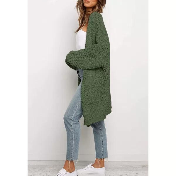ZESICA Womens 2024 Fall Long Batwing Sleeve Open Front Chunky Knit Cardigan SweaterArmygreen