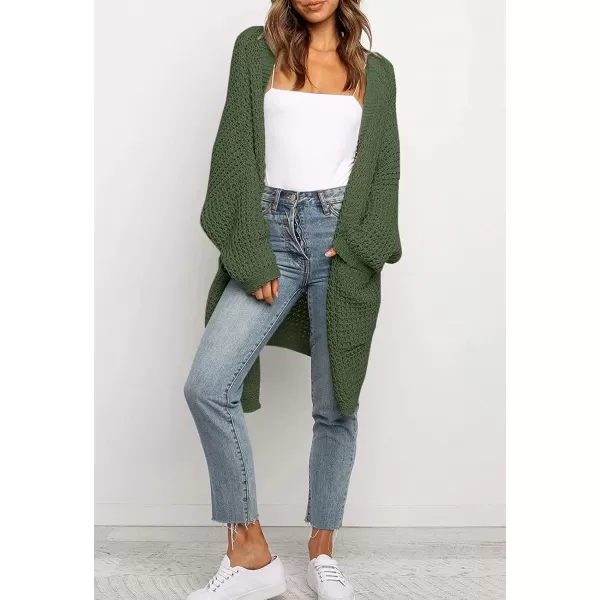 ZESICA Womens 2024 Fall Long Batwing Sleeve Open Front Chunky Knit Cardigan SweaterArmygreen