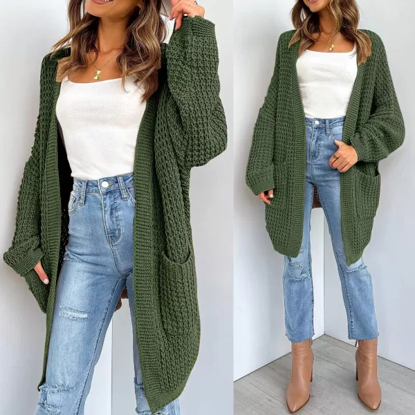 ZESICA Womens 2024 Fall Long Batwing Sleeve Open Front Chunky Knit Cardigan SweaterArmygreen