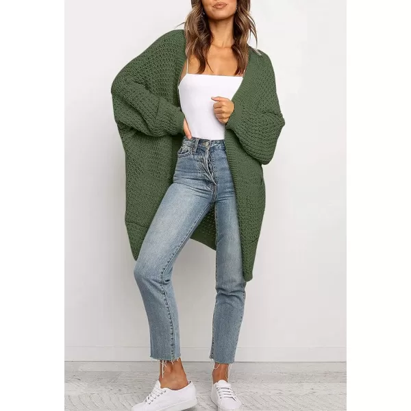 ZESICA Womens 2024 Fall Long Batwing Sleeve Open Front Chunky Knit Cardigan SweaterArmygreen