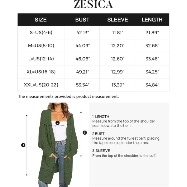 ZESICA Womens 2024 Fall Long Batwing Sleeve Open Front Chunky Knit Cardigan SweaterArmygreen