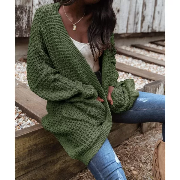ZESICA Womens 2024 Fall Long Batwing Sleeve Open Front Chunky Knit Cardigan SweaterArmygreen