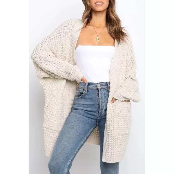 ZESICA Womens 2024 Fall Long Batwing Sleeve Open Front Chunky Knit Cardigan SweaterBapricot