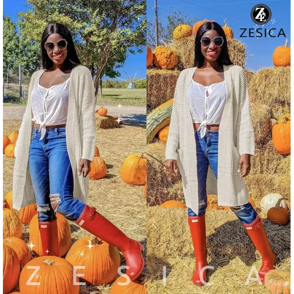 ZESICA Womens 2024 Fall Long Batwing Sleeve Open Front Chunky Knit Cardigan SweaterBapricot