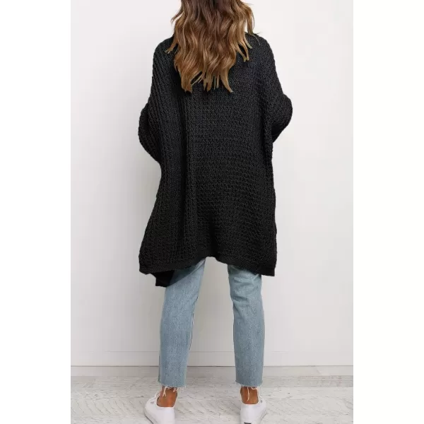 ZESICA Womens 2024 Fall Long Batwing Sleeve Open Front Chunky Knit Cardigan SweaterBblack