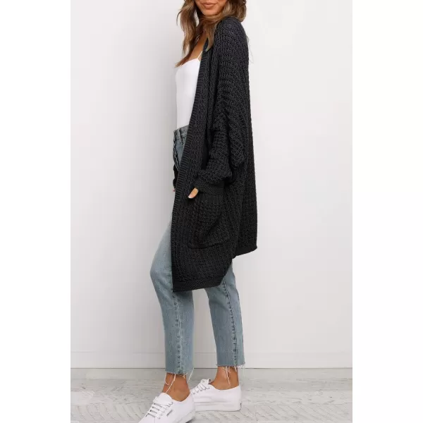 ZESICA Womens 2024 Fall Long Batwing Sleeve Open Front Chunky Knit Cardigan SweaterBblack
