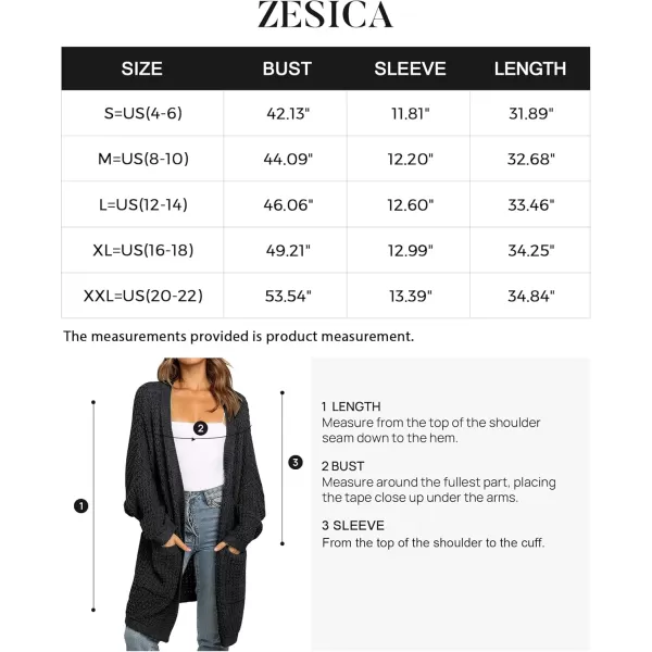 ZESICA Womens 2024 Fall Long Batwing Sleeve Open Front Chunky Knit Cardigan SweaterBblack