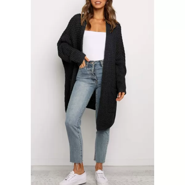 ZESICA Womens 2024 Fall Long Batwing Sleeve Open Front Chunky Knit Cardigan SweaterBblack