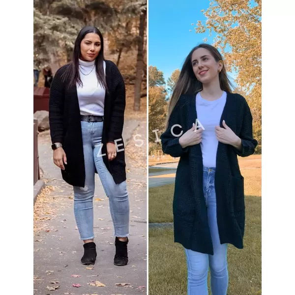 ZESICA Womens 2024 Fall Long Batwing Sleeve Open Front Chunky Knit Cardigan SweaterBblack