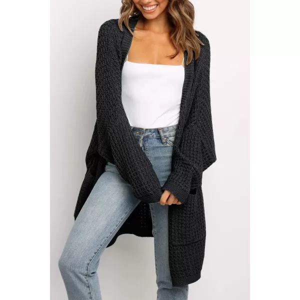 ZESICA Womens 2024 Fall Long Batwing Sleeve Open Front Chunky Knit Cardigan SweaterBblack