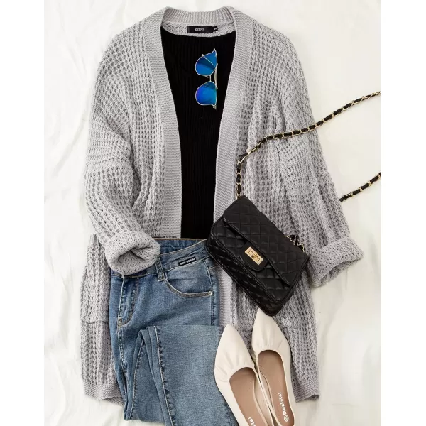 ZESICA Womens 2024 Fall Long Batwing Sleeve Open Front Chunky Knit Cardigan SweaterBlightgrey