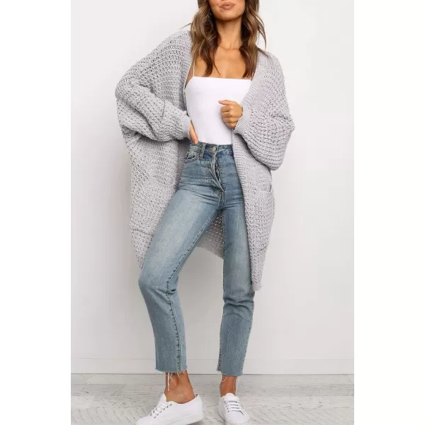 ZESICA Womens 2024 Fall Long Batwing Sleeve Open Front Chunky Knit Cardigan SweaterBlightgrey