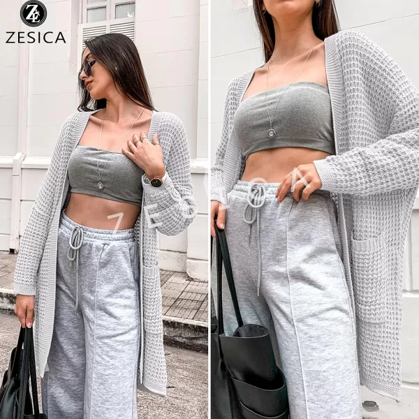 ZESICA Womens 2024 Fall Long Batwing Sleeve Open Front Chunky Knit Cardigan SweaterBlightgrey
