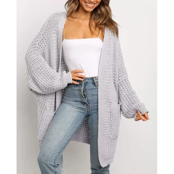ZESICA Womens 2024 Fall Long Batwing Sleeve Open Front Chunky Knit Cardigan SweaterBlightgrey