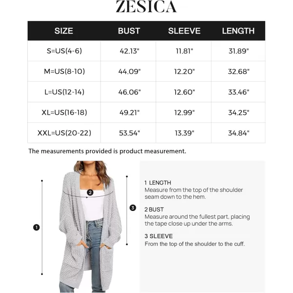 ZESICA Womens 2024 Fall Long Batwing Sleeve Open Front Chunky Knit Cardigan SweaterBlightgrey