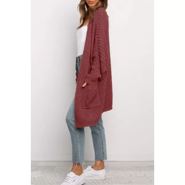 ZESICA Womens 2024 Fall Long Batwing Sleeve Open Front Chunky Knit Cardigan SweaterBrickred