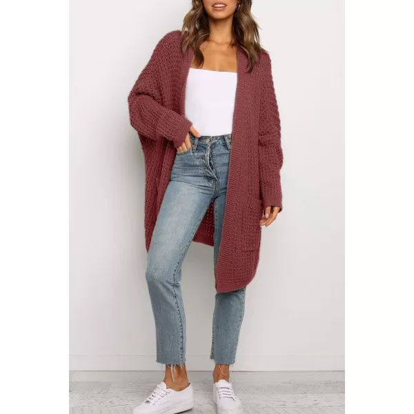 ZESICA Womens 2024 Fall Long Batwing Sleeve Open Front Chunky Knit Cardigan SweaterBrickred