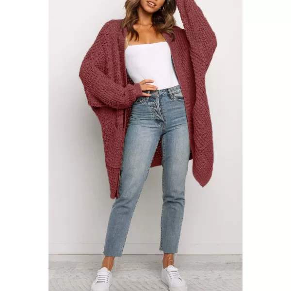ZESICA Womens 2024 Fall Long Batwing Sleeve Open Front Chunky Knit Cardigan SweaterBrickred