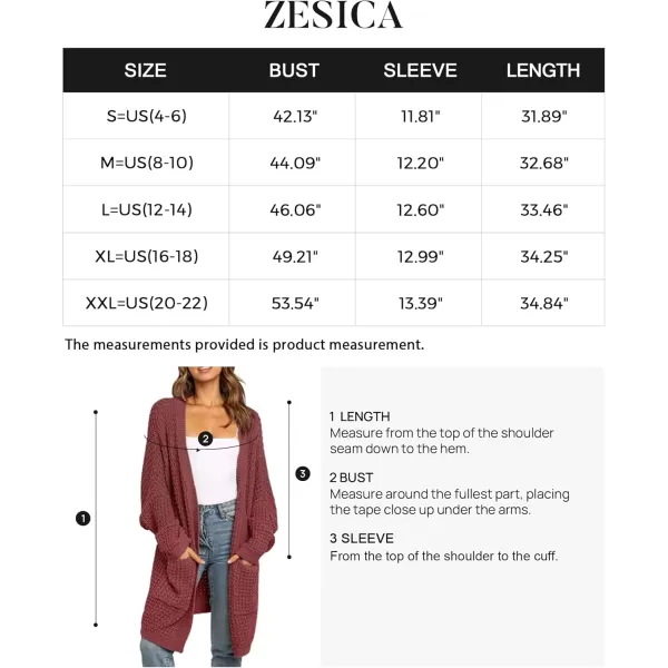 ZESICA Womens 2024 Fall Long Batwing Sleeve Open Front Chunky Knit Cardigan SweaterBrickred