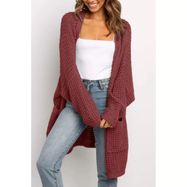 ZESICA Womens 2024 Fall Long Batwing Sleeve Open Front Chunky Knit Cardigan SweaterBrickred