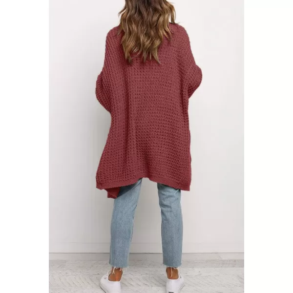 ZESICA Womens 2024 Fall Long Batwing Sleeve Open Front Chunky Knit Cardigan SweaterBrickred